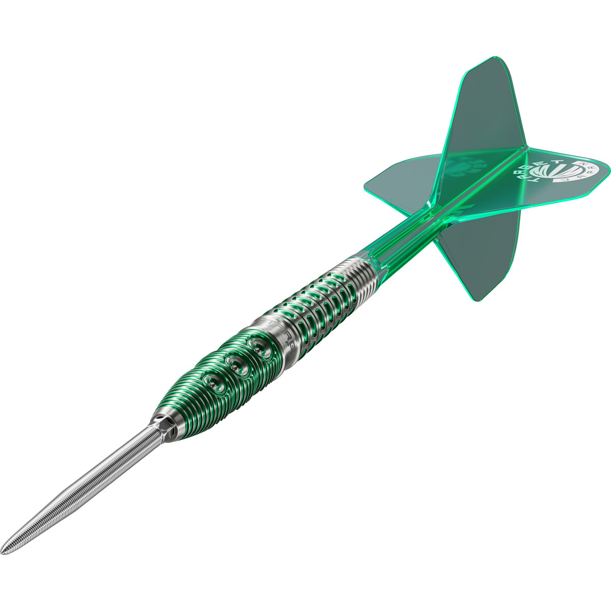 Target Japan Motomu Sakai Xeno G1 Swiss Point Steel Tip Darts close up image highlighting the barrel grip texture, coating, machining, and design details