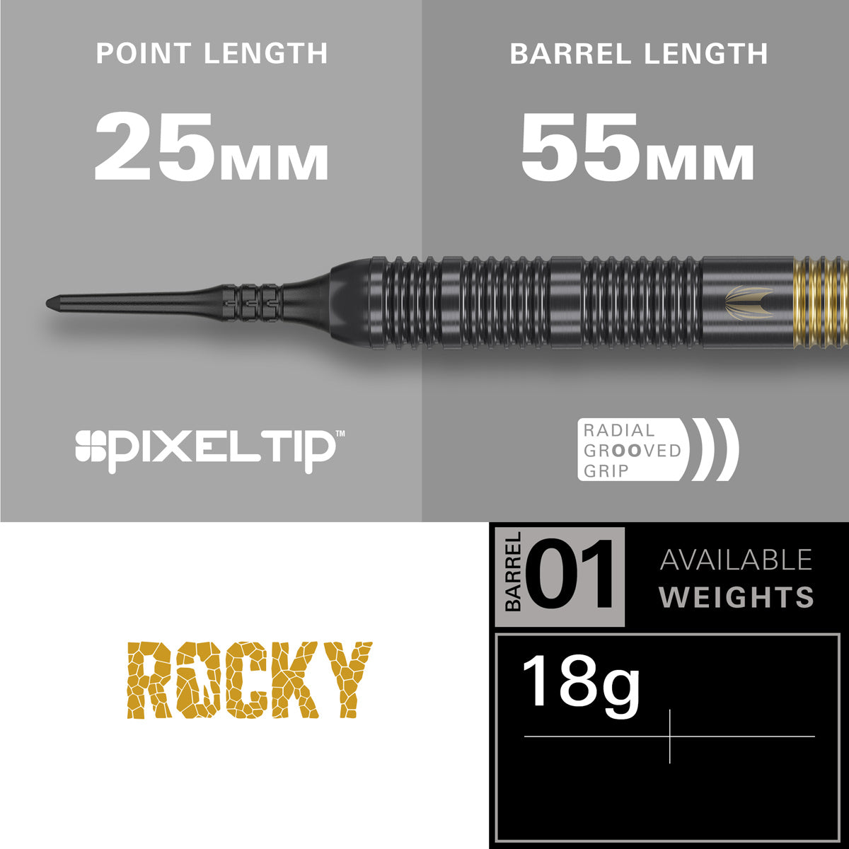 Josh Rock Brass Soft Tip Darts specifications image showing barrel dimensions, weight, and technical details