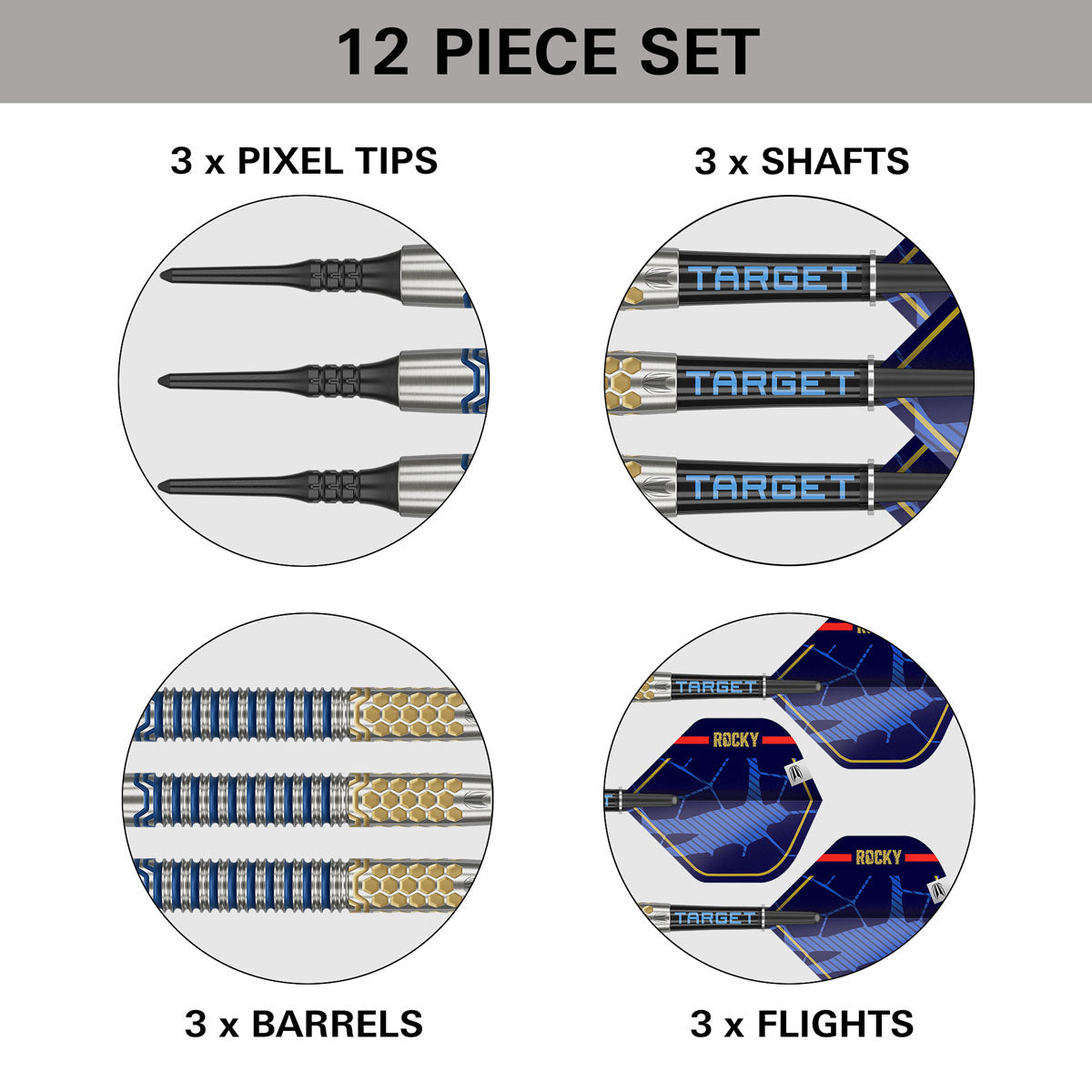 Josh Rock G1 Soft Tip Darts contents image displaying everything included inside the box