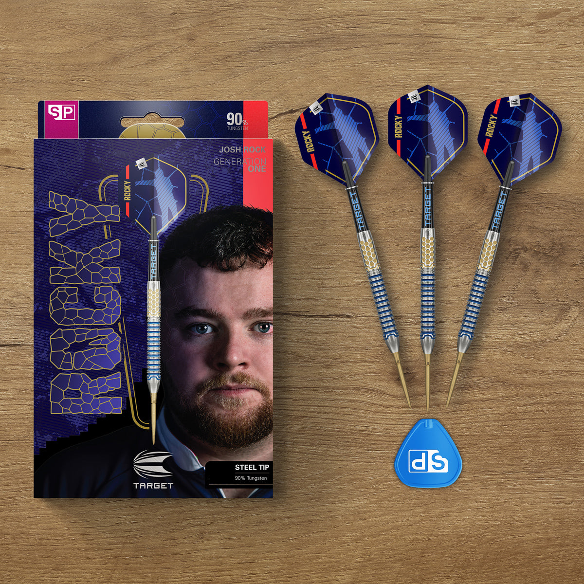 Josh Rock G1 SP Steel Tip Darts lifestyle image showing the darts in a premium playing environment