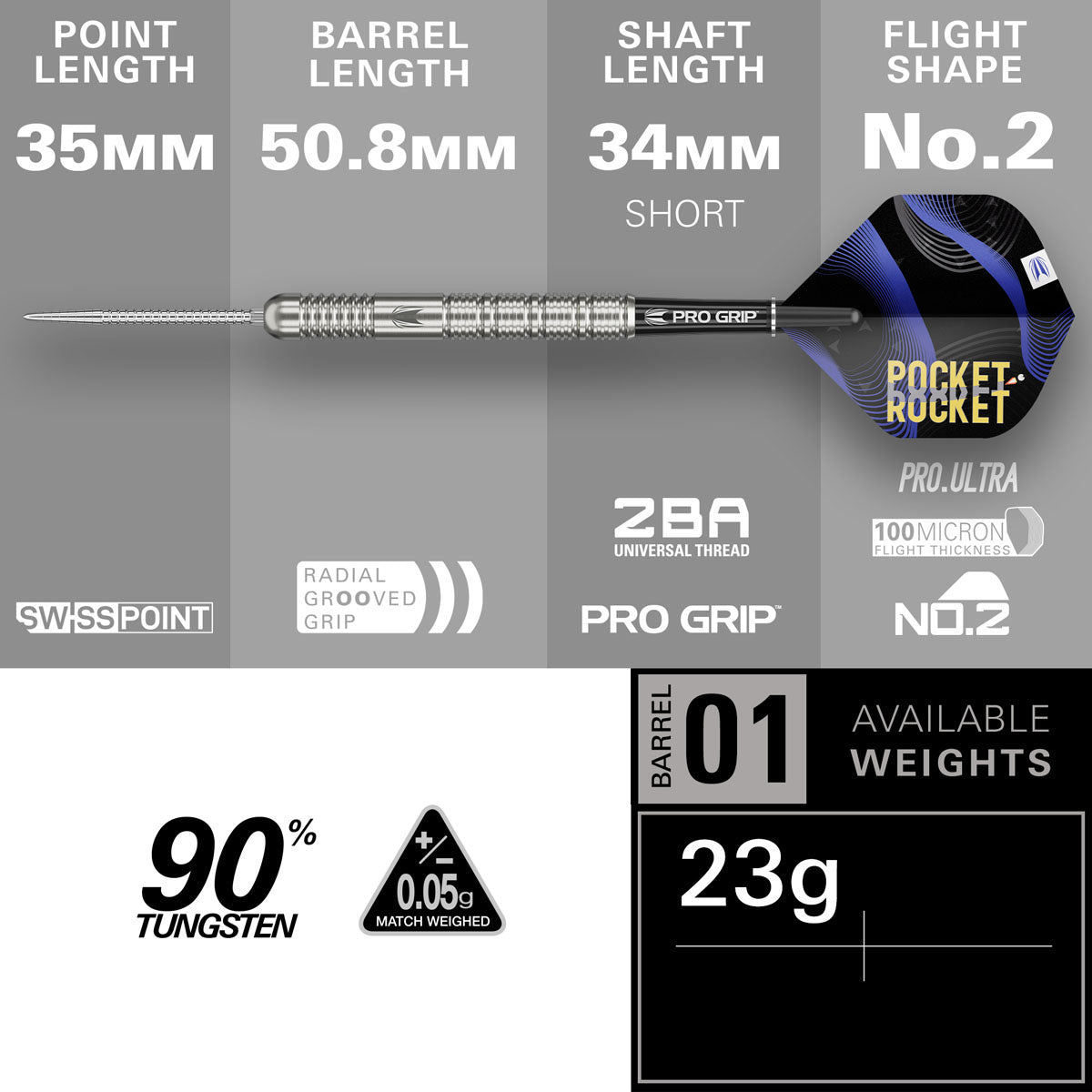 Target Justin Hood G1 Swiss Point 90% Tungsten Steel Tip Darts