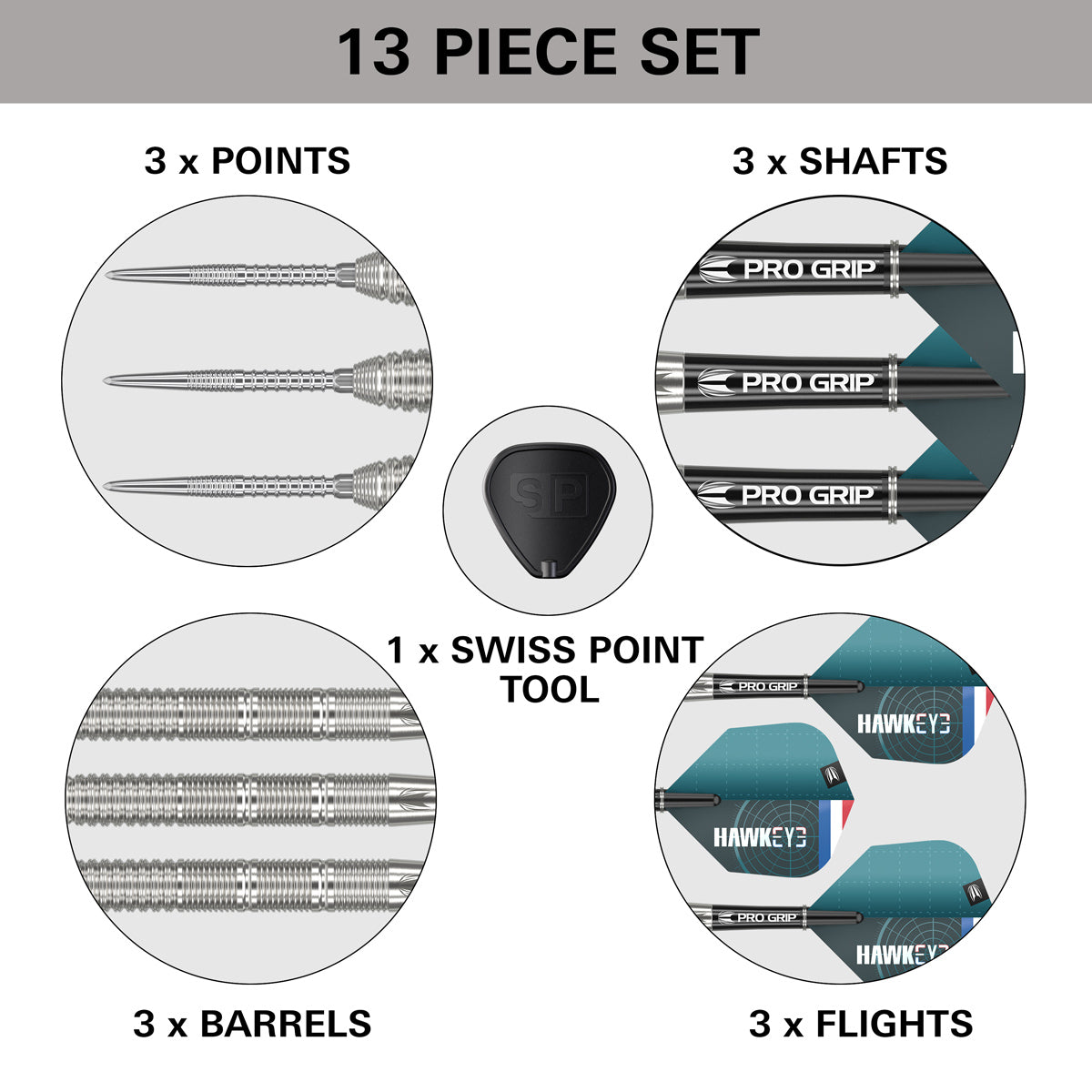 Kevin Doets Steel Tip Darts contents image displaying everything included inside the box