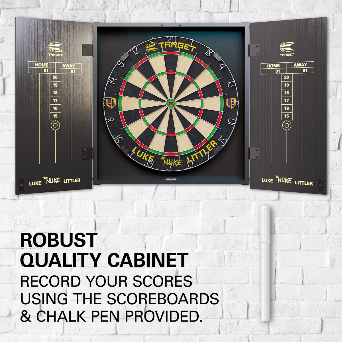Luke The Nuke Littler Cabinet and Dartboard Set by Target product image showing the cabinet set in more detail