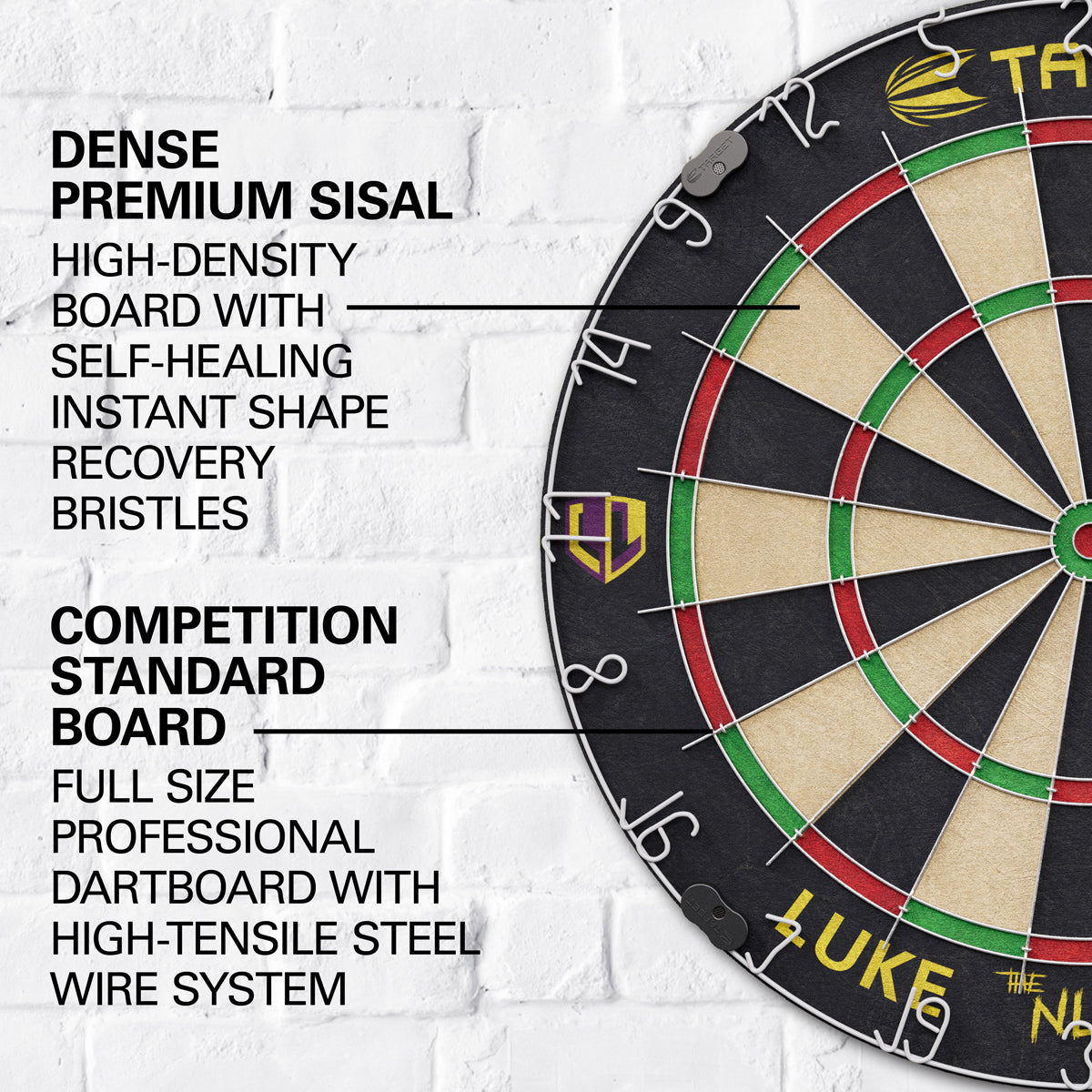 Luke The Nuke Littler Dartboard Set by Target close up image highlighting the sisal fibre construction and playing surface