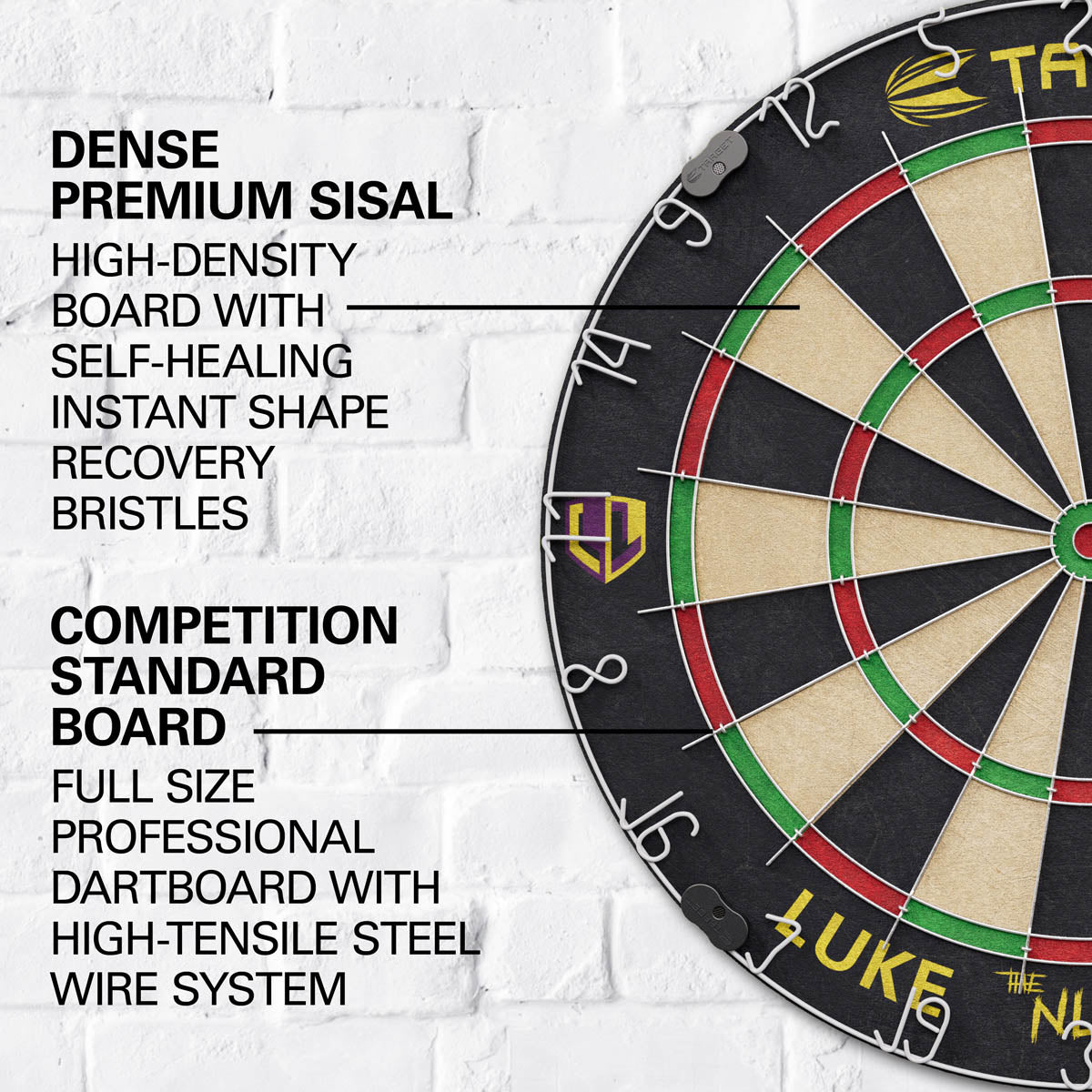 Luke The Nuke Littler Dartboard Set by Target close up image highlighting the sisal fibre construction and playing surface