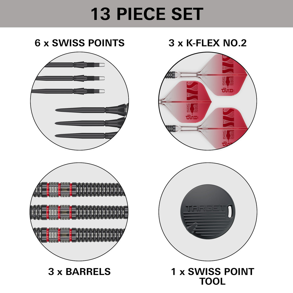 Nathan Aspinall Asp 95K Steel Tip Darts contents image displaying everything included inside the box