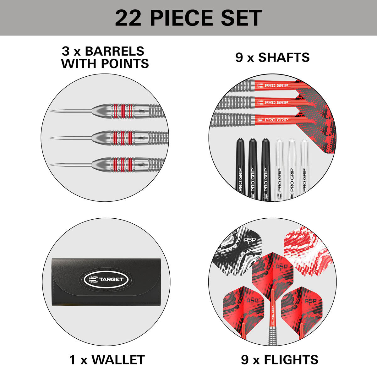 Nathan Aspinall Brass Steel Tip Darts contents image displaying everything included inside the box