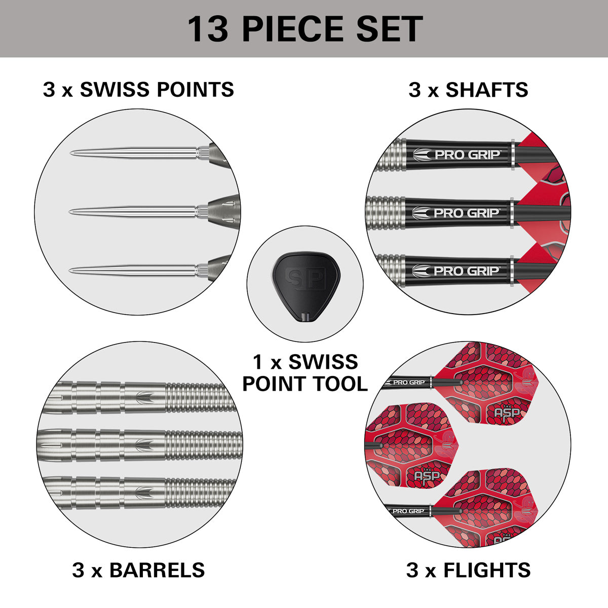 Nathan Aspinall G1 Steel Tip Darts contents image displaying everything included inside the box