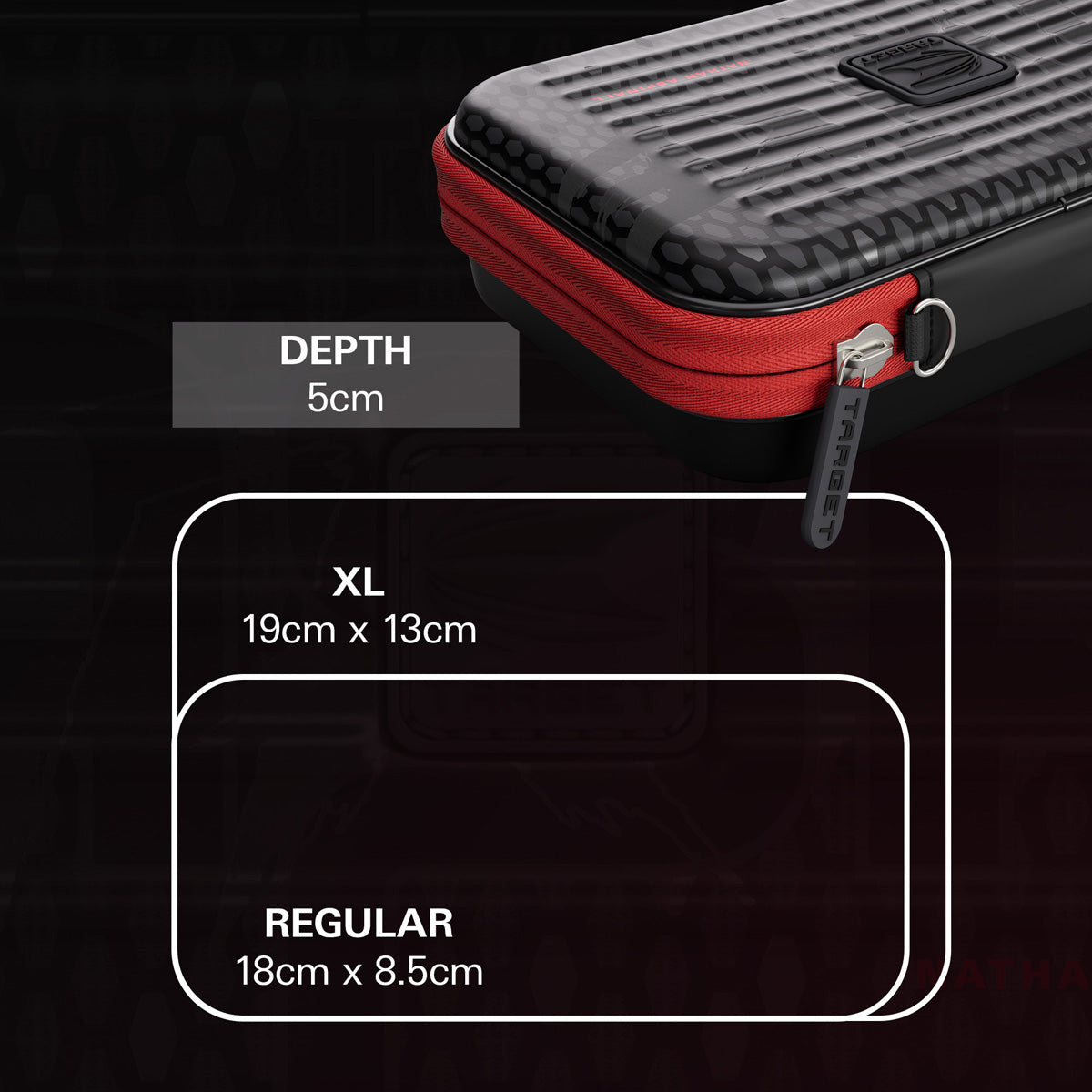 Target Nathan Aspinall Takoma Ghost XL Dart Case dimensions image showing product measurements and storage capacity