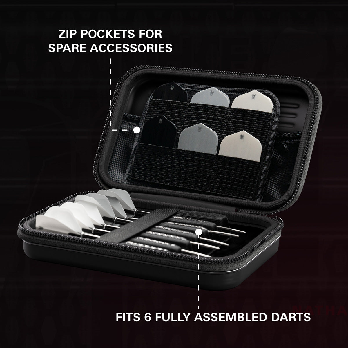 Target Nathan Aspinall Takoma Ghost XL Dart Case image showing the inside of the case with storage compartments and layout