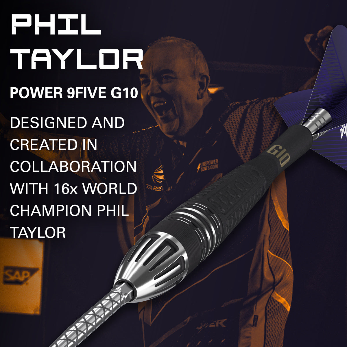 Phil Taylor Power 9Five G10 player branding image featuring signature styling and premium Target performance design