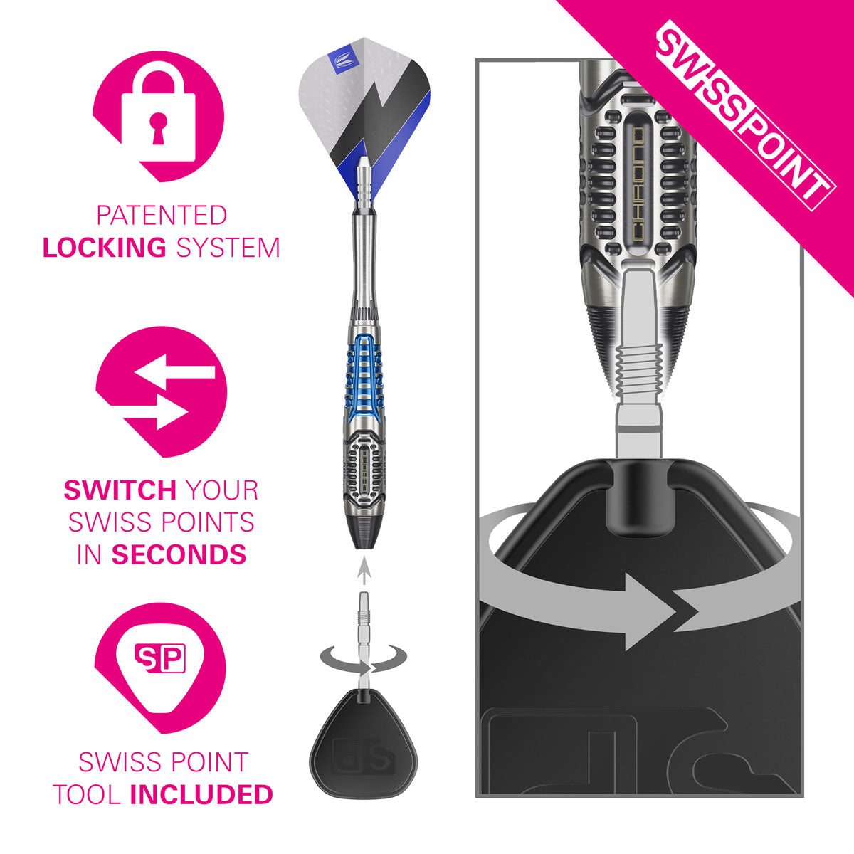 Target Phil Taylor Power Chrono Swiss Point 95% Tungsten Steel Tip Darts