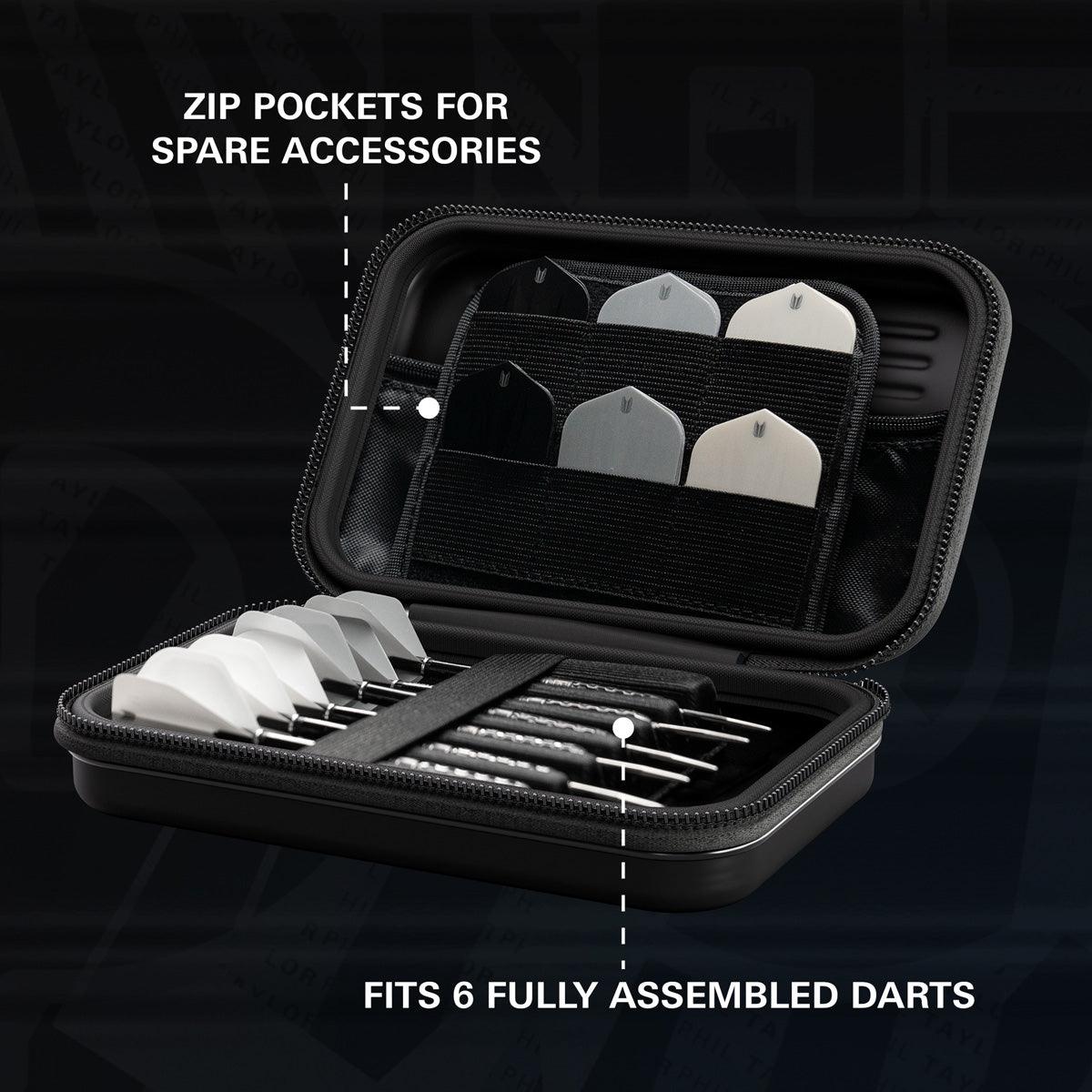 Target Phil Taylor Takoma Ghost XL Dart Case image showing the inside of the case with storage compartments and layout