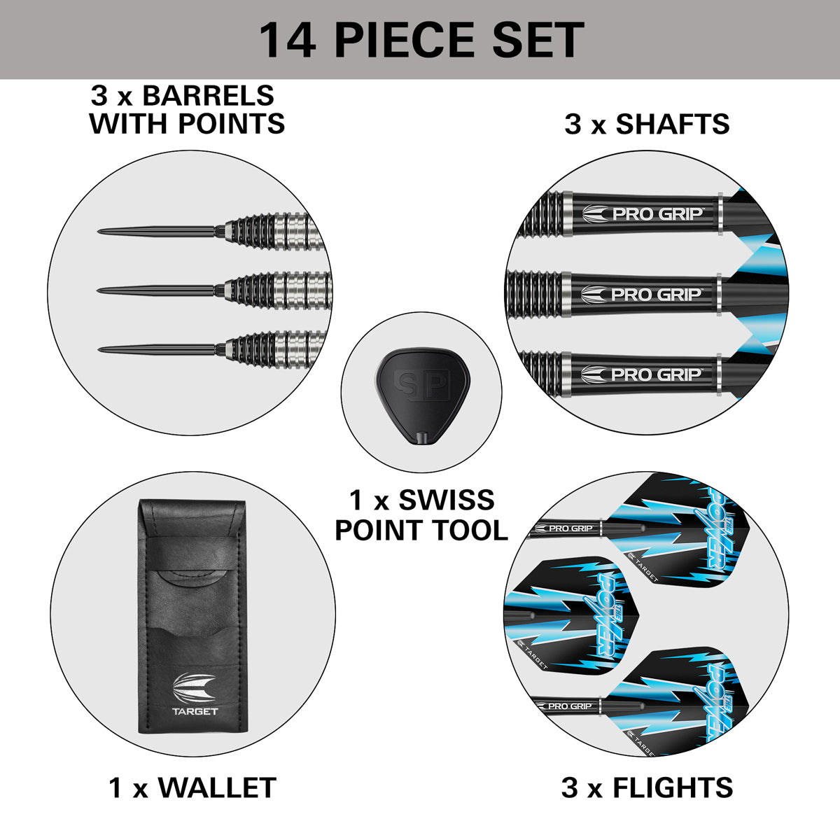 Power 8Zero 2 Steel Tip Darts contents image displaying everything included inside the box