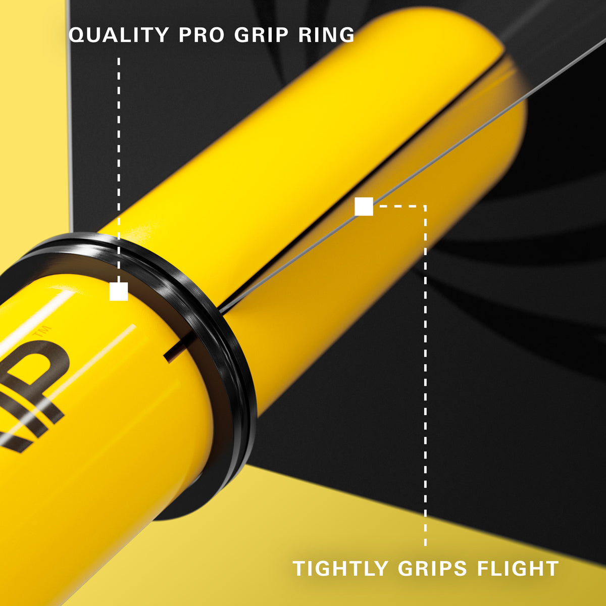 Pro Grip 3 Set Multipack Black Red and Yellow Dart Stems Shafts image showing compatibility with dart flights and flight mounting system