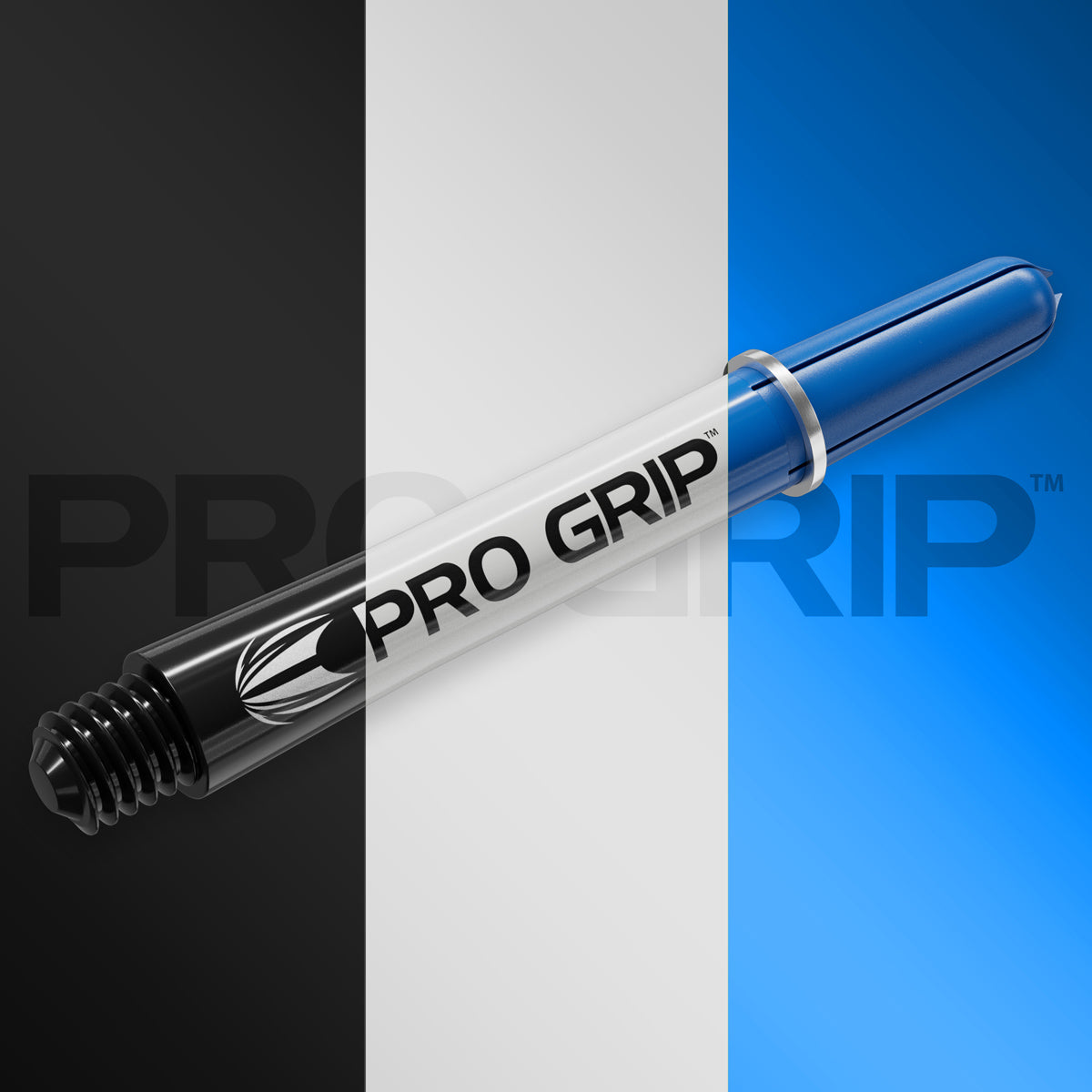 Pro Grip 3 Set Multipack Black White and Blue Dart Stems Shafts angled image displaying the overall shaft profile and design