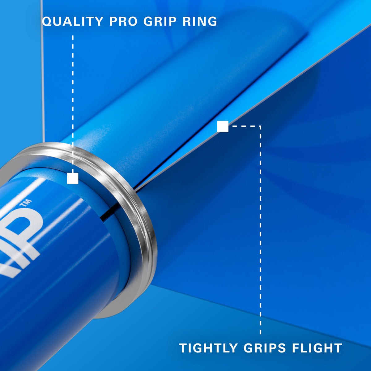 Pro Grip 3 Set Multipack Black White and Blue Dart Stems Shafts image showing compatibility with dart flights and flight mounting system