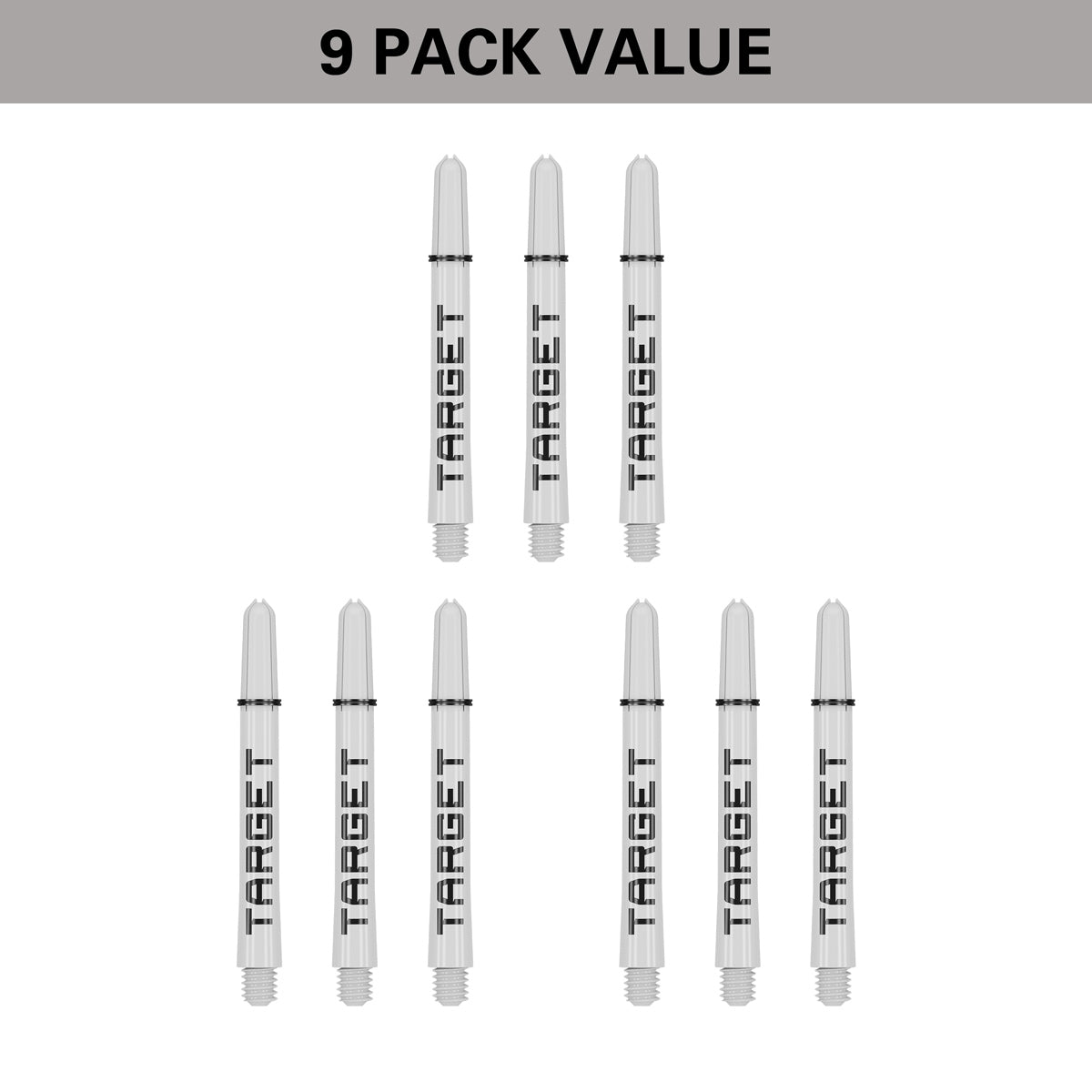 Pro Grip TAG GW Black White image highlighting the 9 pack value format containing three sets of shafts for extended use and improved value.