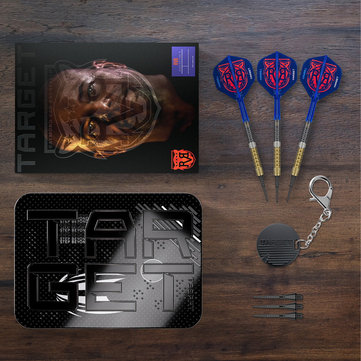 Raymond van Barneveld G6 darts lifestyle image featuring a premium electronic darts setup and modern playing environment