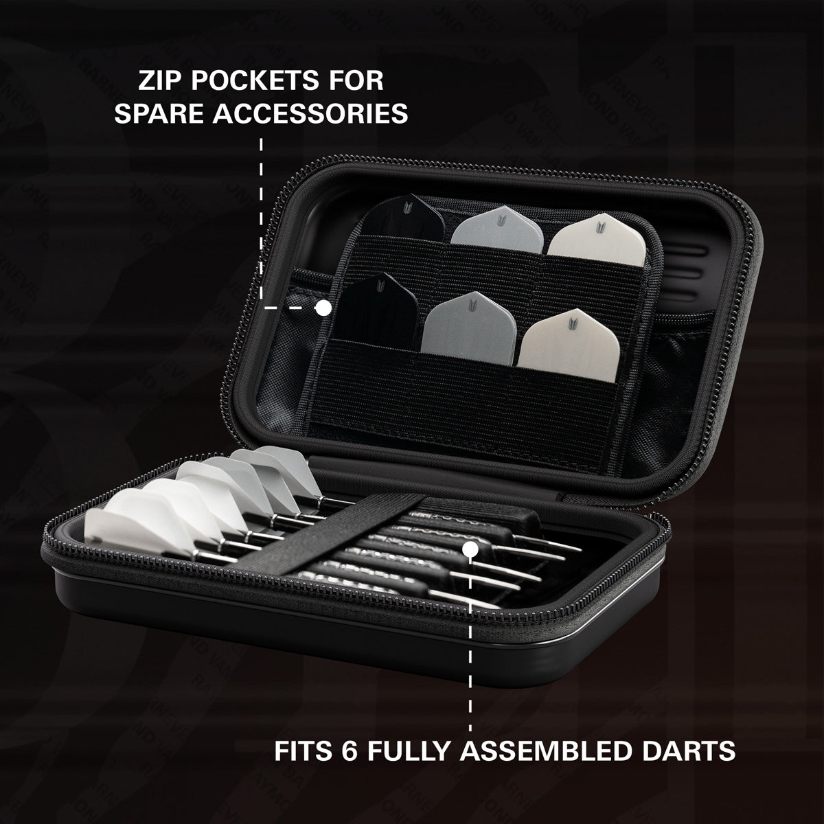 Target Raymond van Barneveld Takoma Ghost XL Dart Case image showing the inside of the case with storage compartments and layout
