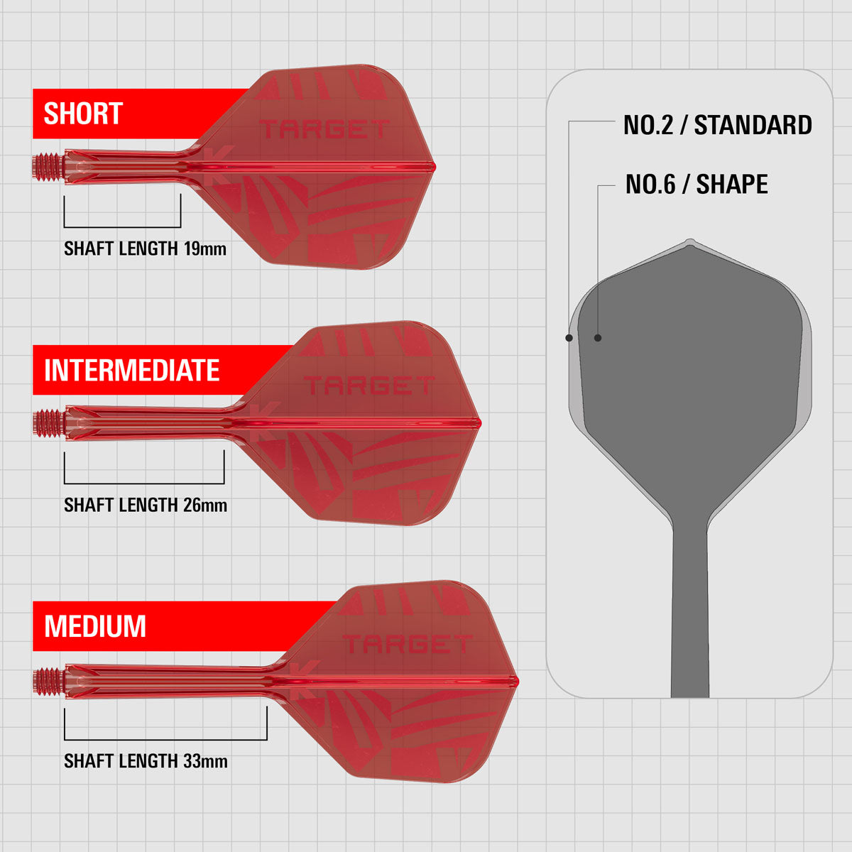 Target Printed Red K-Flex Integrated Flights & Shafts No6