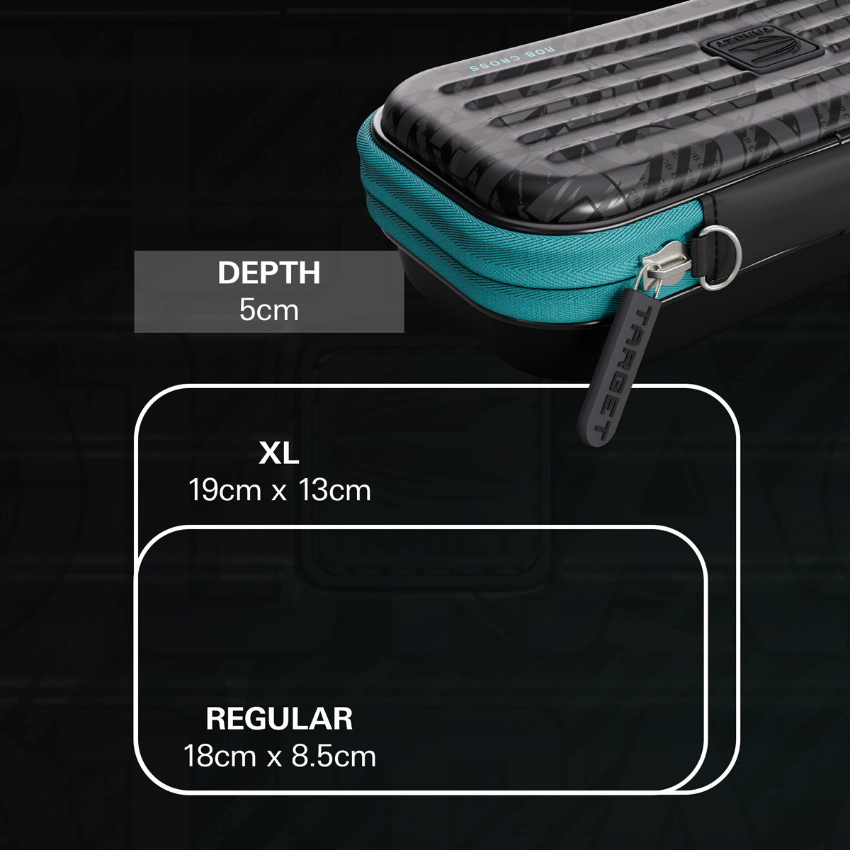 Target Rob Cross Takoma Ghost Dart Case dimensions image showing product measurements and storage capacity