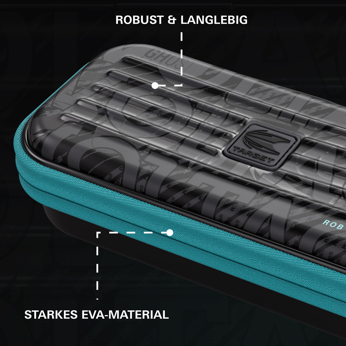 Target Rob Cross Takoma Ghost Dart Case image highlighting the external materials, zip, handle, branding, and protective construction