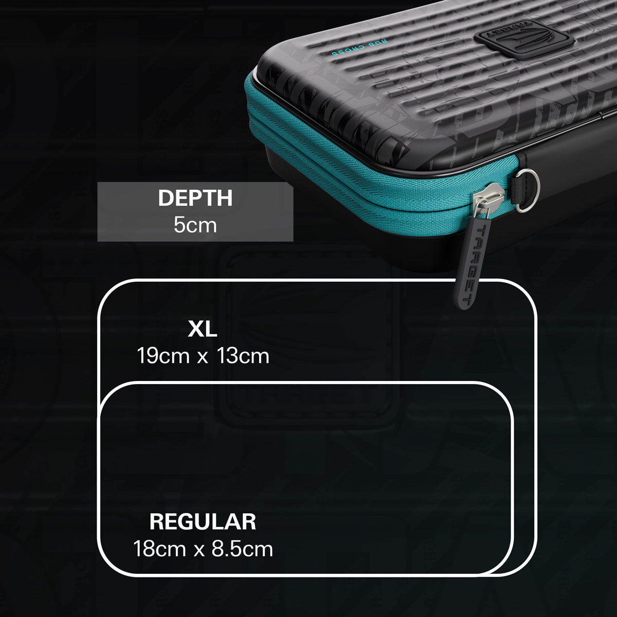 Target Rob Cross Takoma Ghost XL Dart Case dimensions image showing product measurements and storage capacity