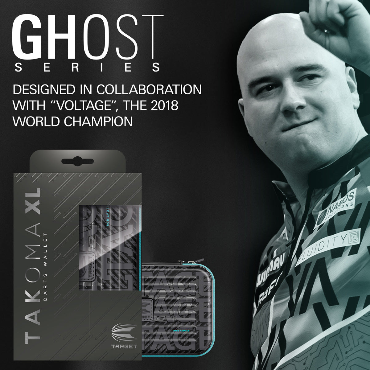 Target Rob Cross Takoma Ghost XL Dart Case outer box image showing the retail packaging and branding