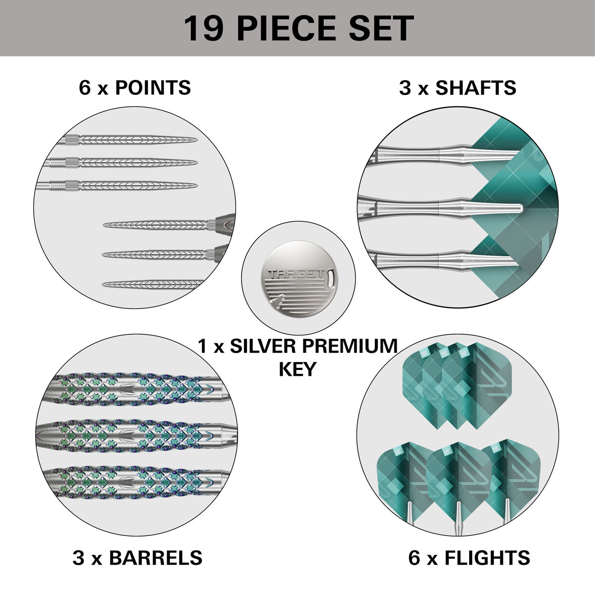 Rove 02 Steel Tip Darts contents image displaying everything included inside the box