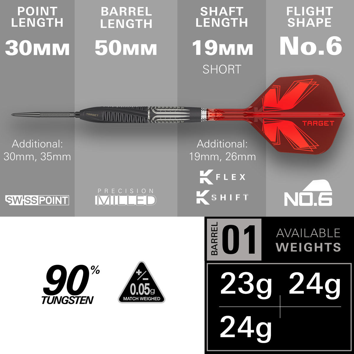 Target Shift Swiss Point 90% Tungsten Steel Tip Darts