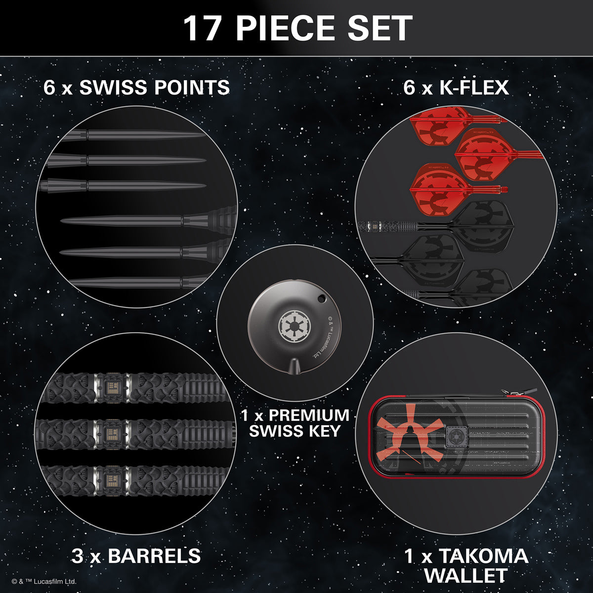 STAR WARS™ Darth Vader Steel Tip Darts contents image displaying everything included inside the box
