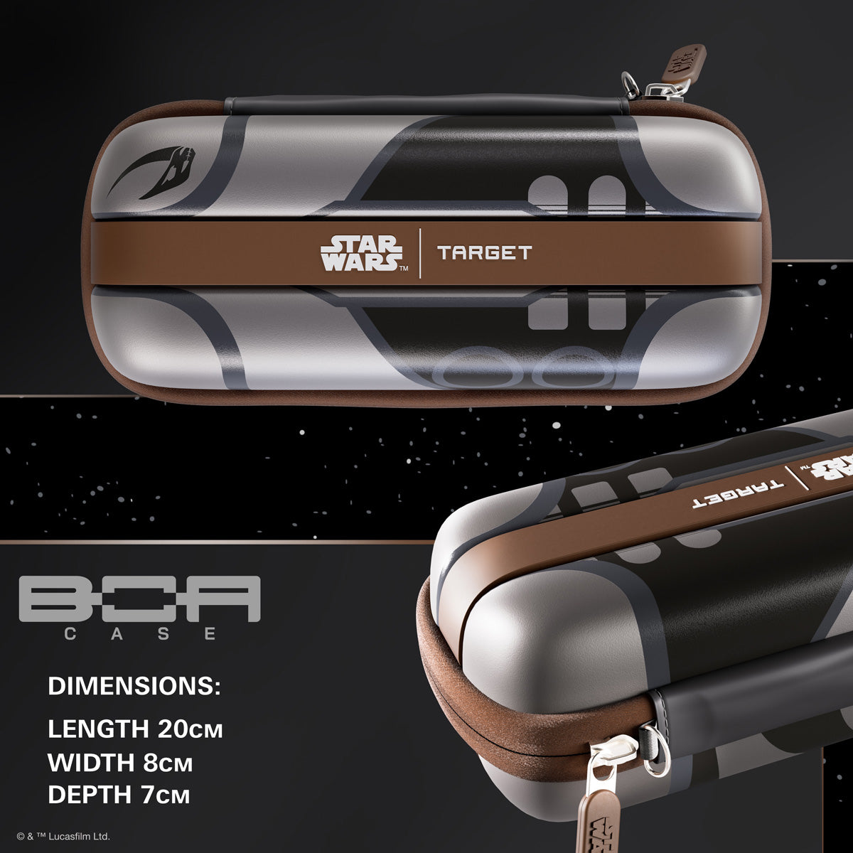 TARGET STAR WARS Mandalorian BOA Wallet dimensions image showing product measurements and storage capacity