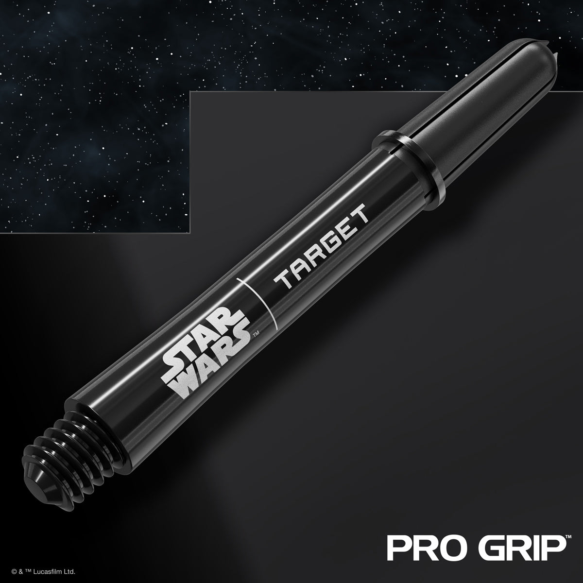 STAR WARS Target Pro Grip Dart Stems Shafts Black angled image displaying the overall shaft profile and design