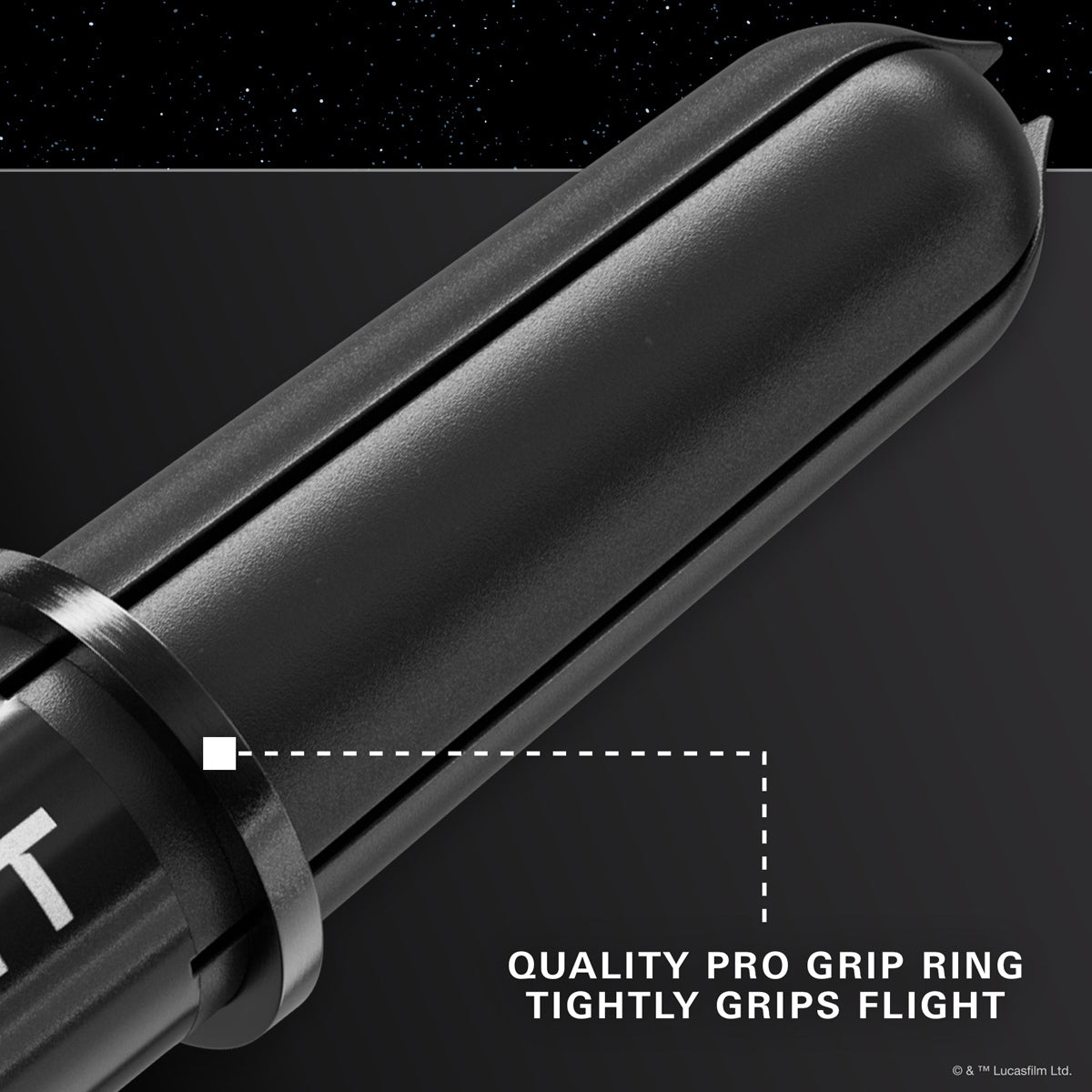 STAR WARS Target Pro Grip Dart Stems Shafts Black image showing compatibility with dart flights and flight mounting system
