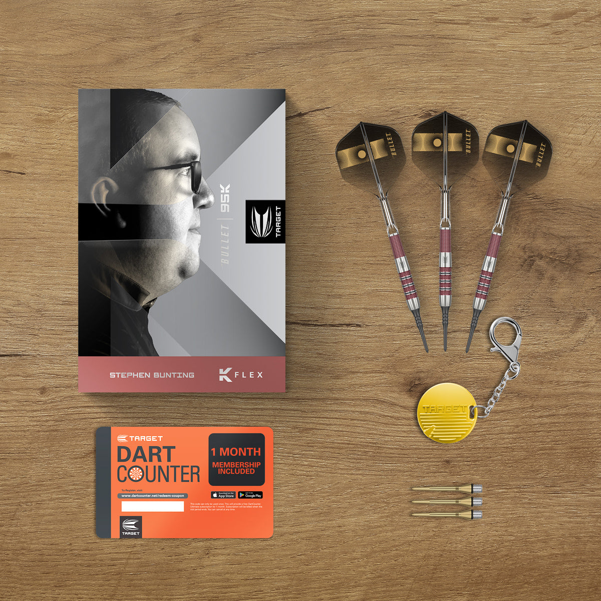 Stephen Bunting 95K darts lifestyle image featuring a premium electronic darts setup and modern playing environment