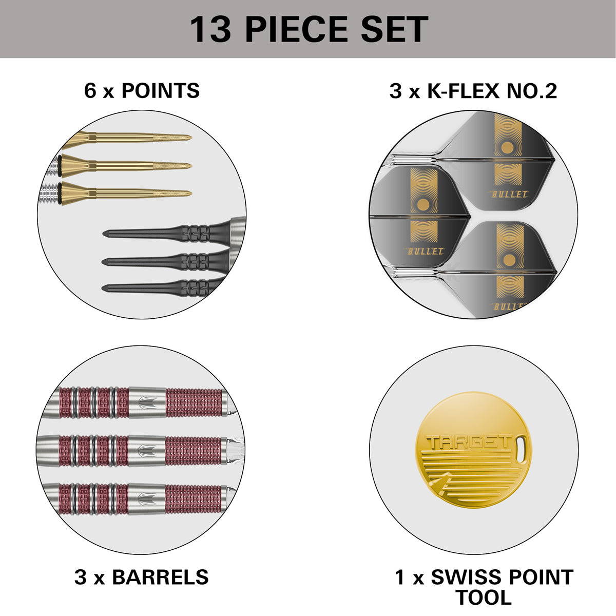 Stephen Bunting 95K Soft Tip Darts contents image displaying everything included inside the box