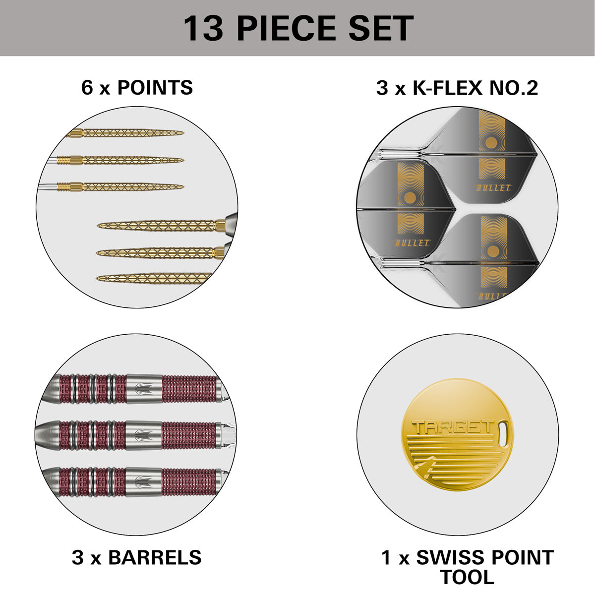 Stephen Bunting 95K Steel Tip Darts contents image displaying everything included inside the box