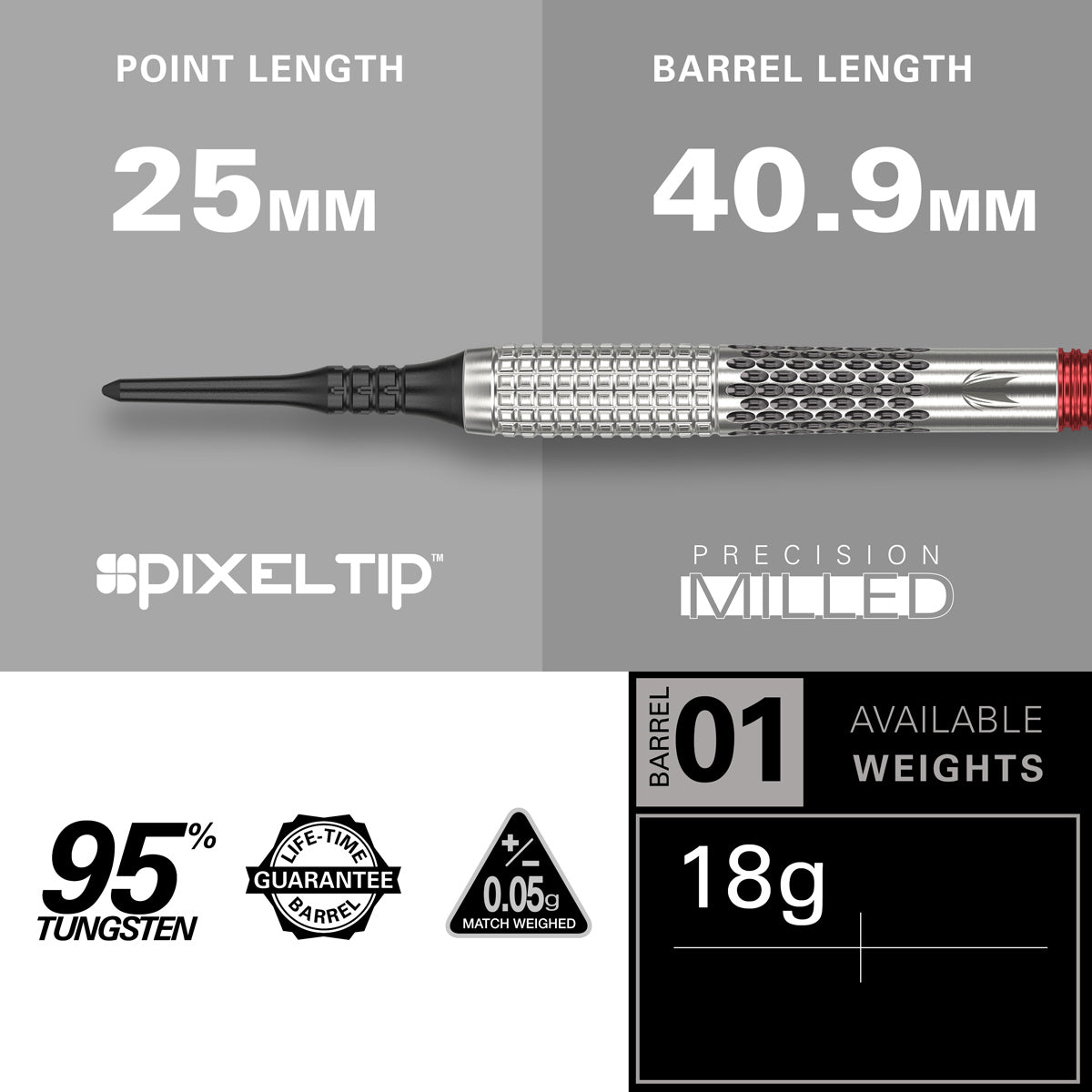 Stephen Bunting G5 Soft Tip Darts specifications image showing barrel dimensions, weight, and technical details
