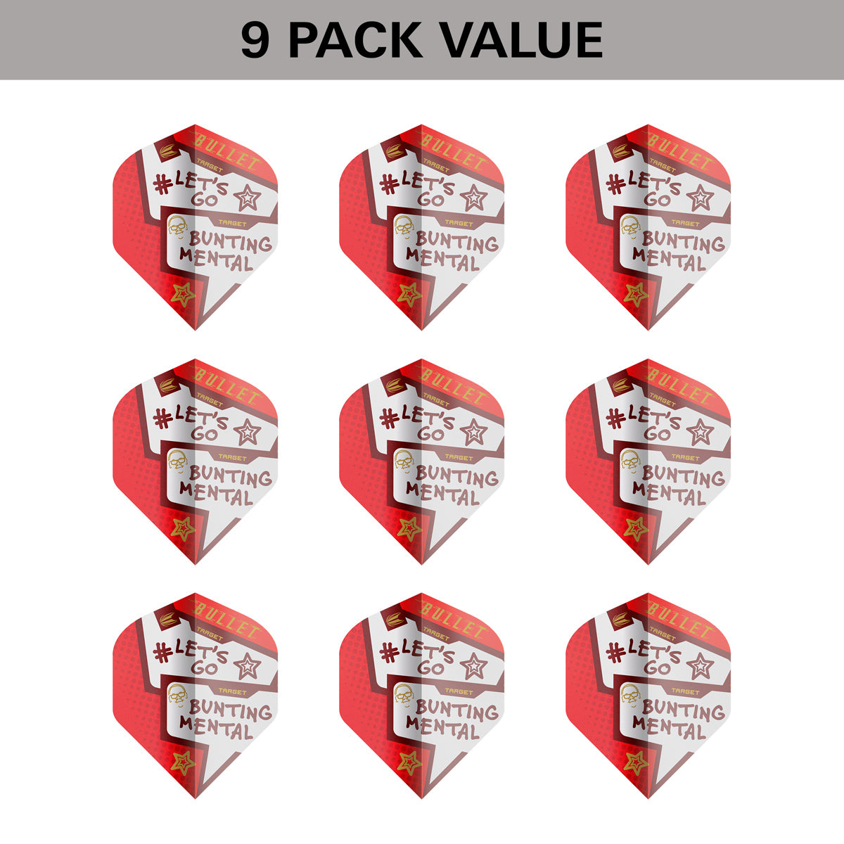 Stephen Bunting Pro Ultra Dart Flights x 3 Sets by Target image showing the included 9 pack of dart flights.