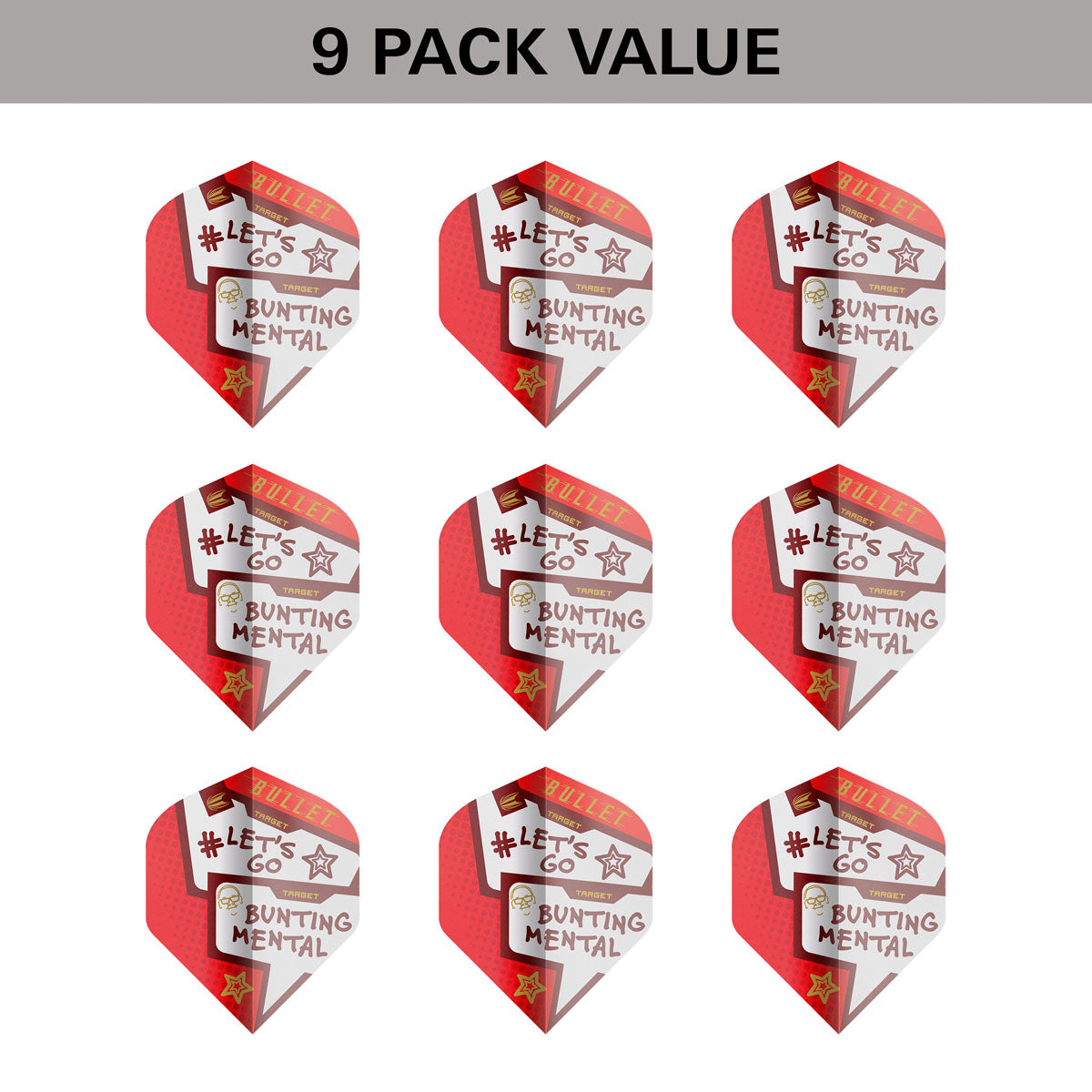 Stephen Bunting Pro Ultra Dart Flights x 3 Sets by Target image showing the included 9 pack of dart flights.