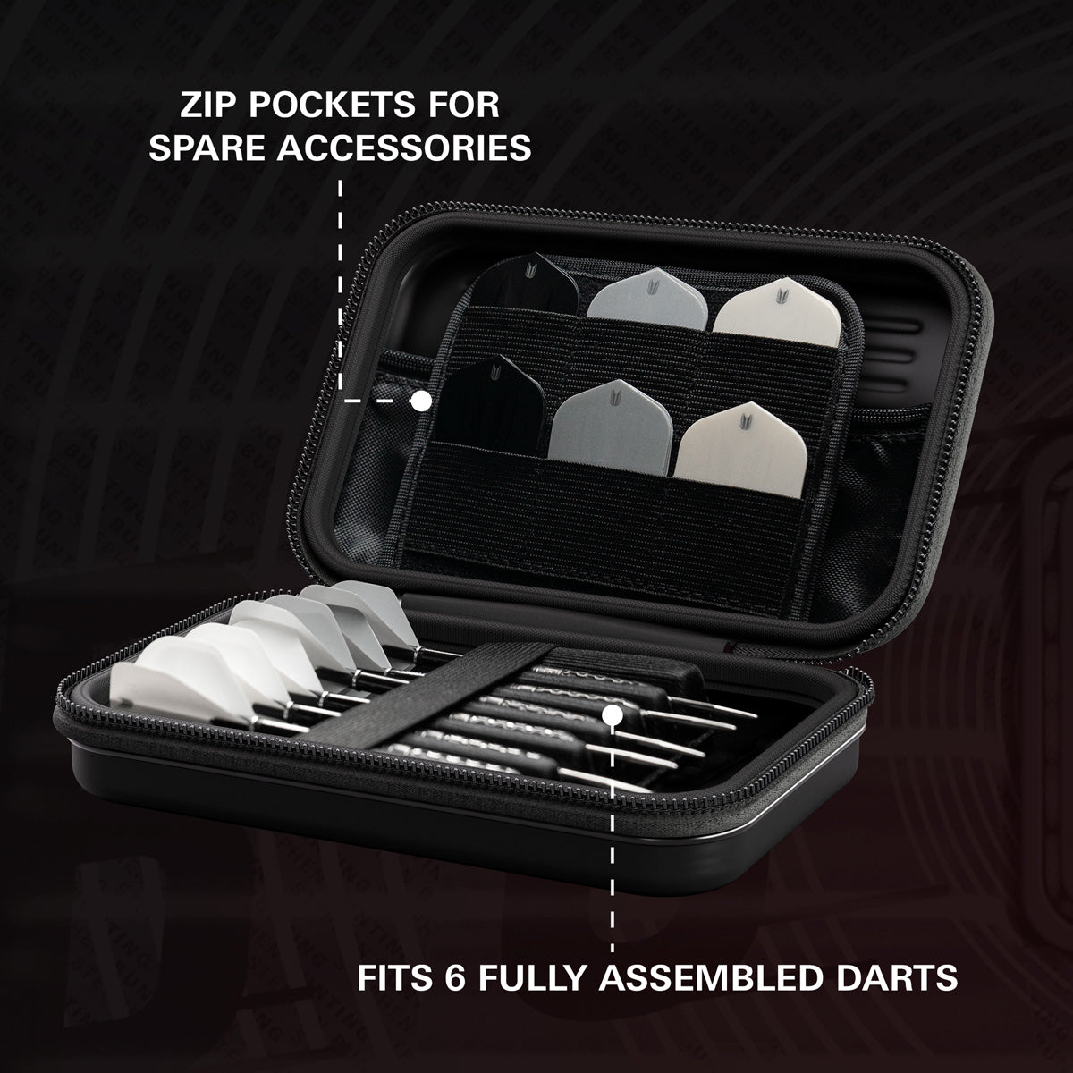 Target Stephen Bunting Takoma Ghost XL Dart Case image showing the inside of the case with storage compartments and layout