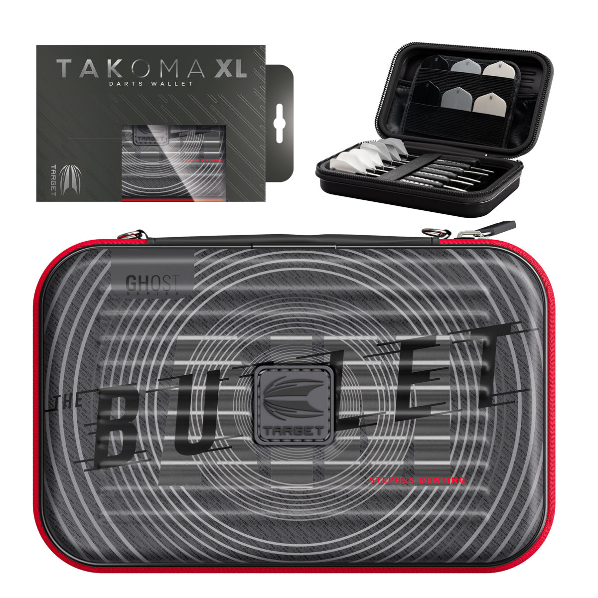 Target Stephen Bunting Takoma Ghost XL Dart Case main product image showing the case and included contents