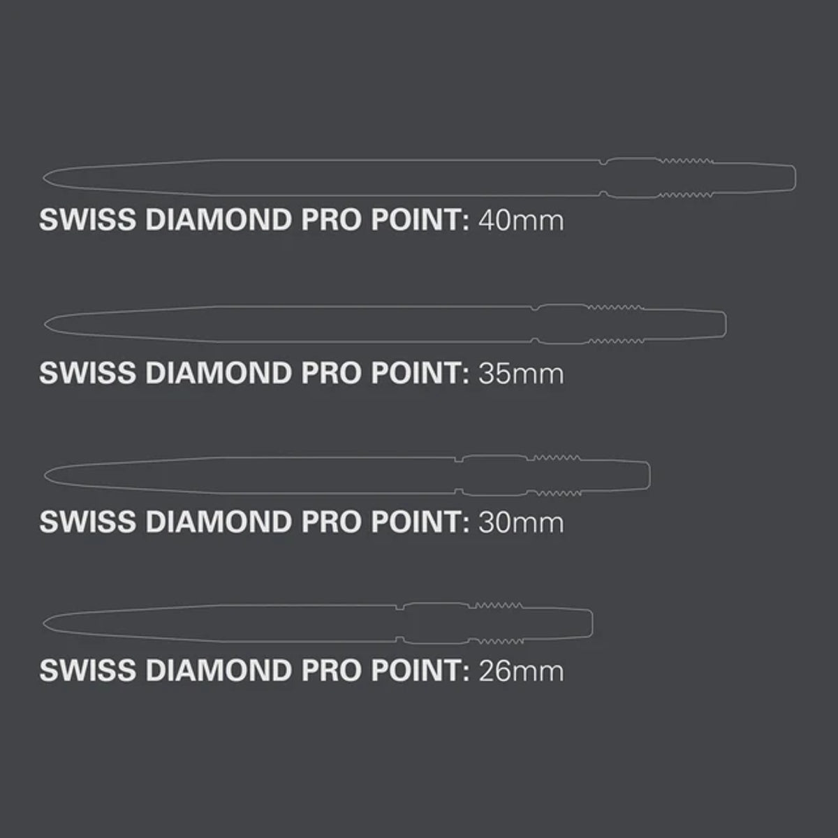 Target Swiss Diamond Replacement Dart Points image comparing the available Swiss Point lengths