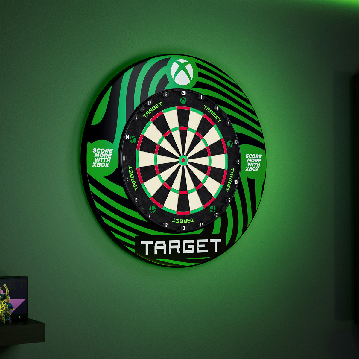 TARGET XBOX TOR Dartboard and Surround Bundle lifestyle alternate image showing the dartboard bundle installed and ready for play in a real world setting