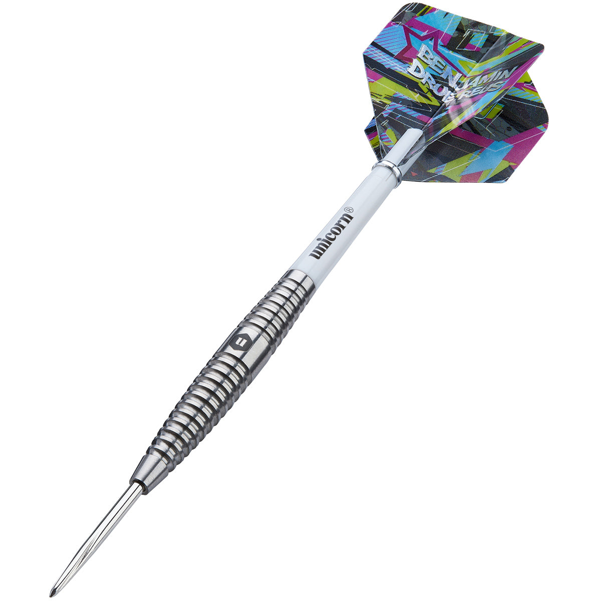 Benjamin Drue Reus Steel Tip Darts angled product image displaying the barrel profile, grip layout, and design features