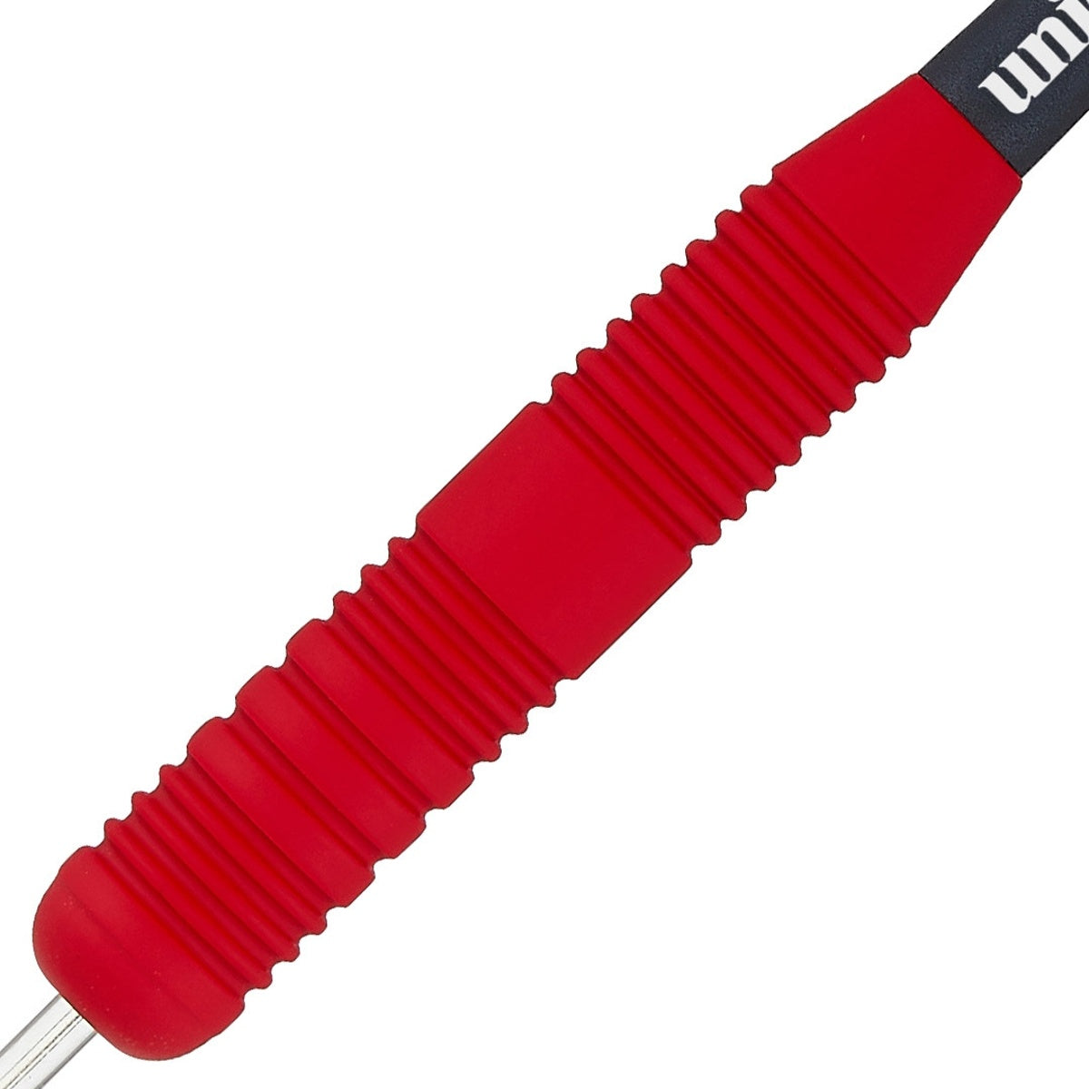 Core Plus Red Rubber Coated Brass Steel Tip Darts close up image showing detailed grip patterns, machining, coating, and precision craftsmanship