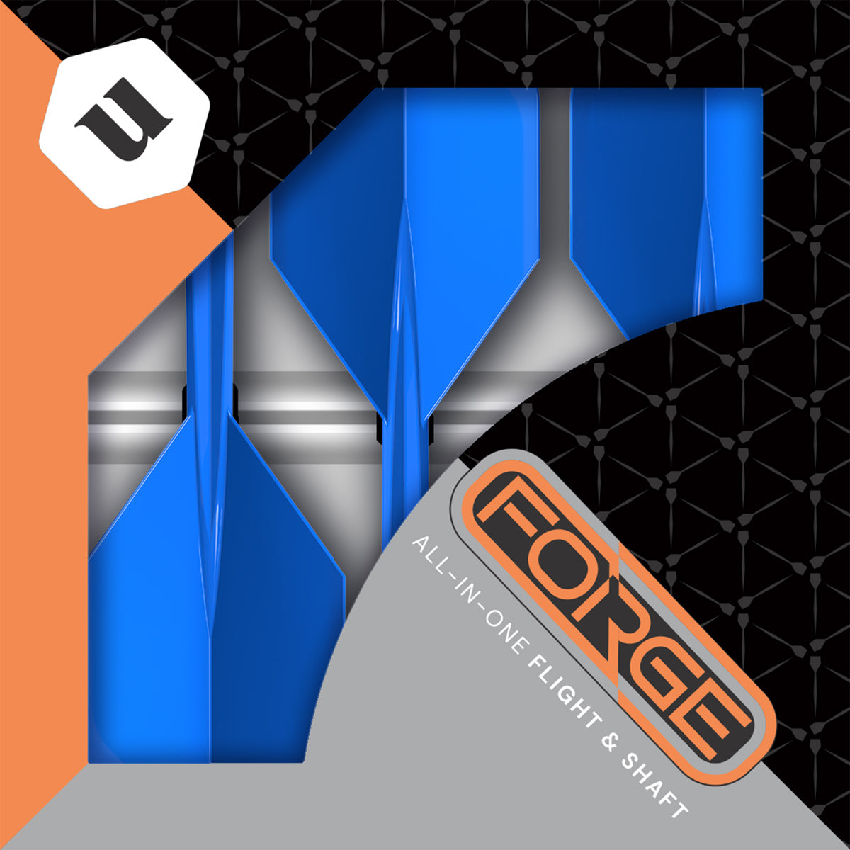 Forge Blue All,In,One Dart Flights by Unicorn image showing the retail packaging.