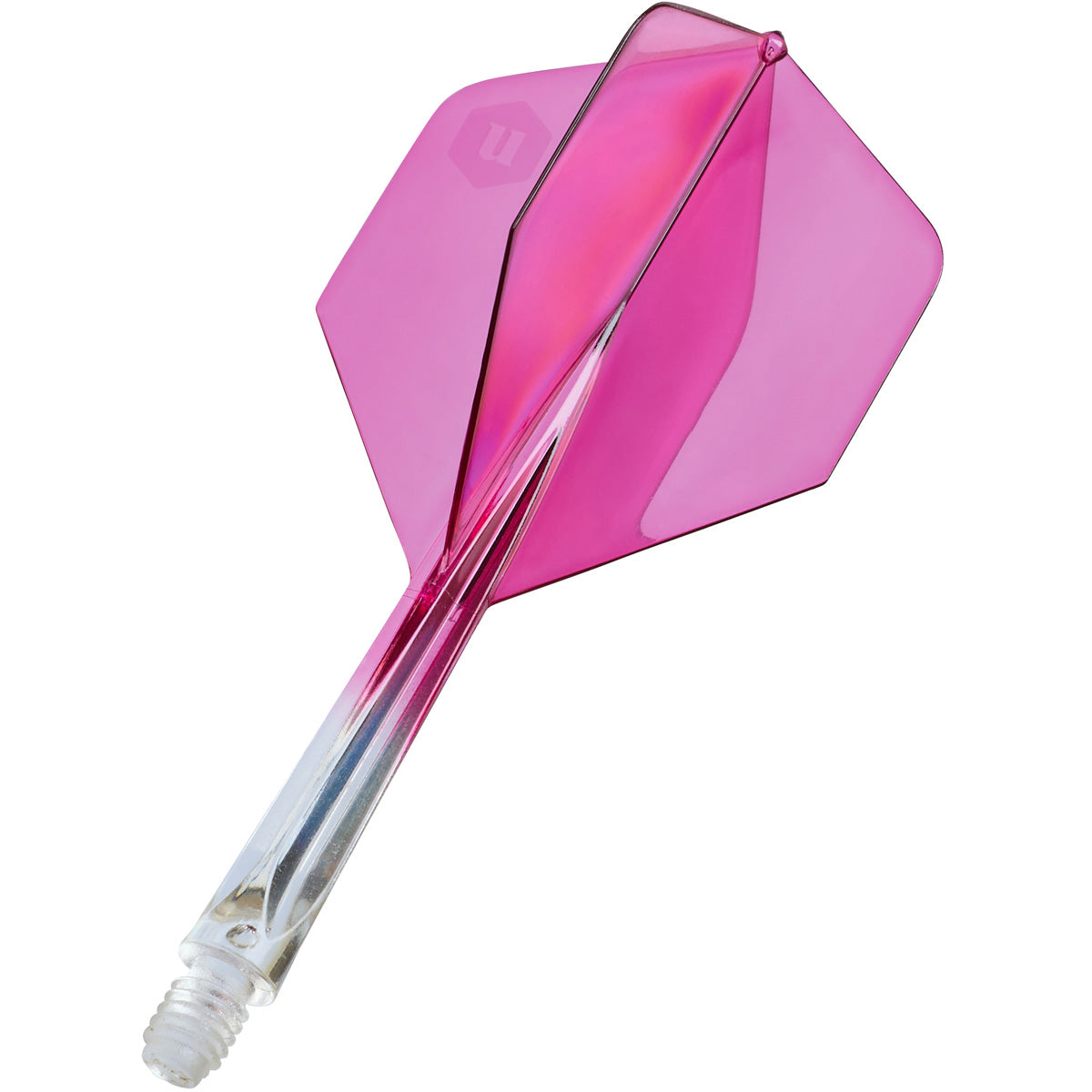 Unicorn Forge Plus Clear Two Tone Integrated Dart Flights & Shafts angled view highlighting the product design and profile.