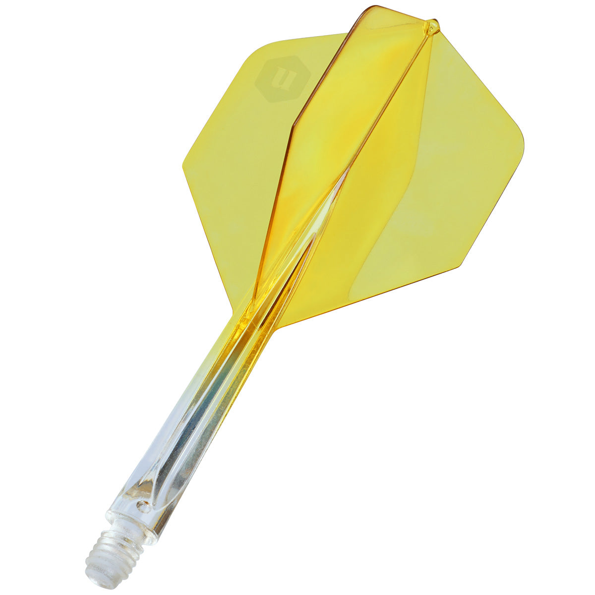 Unicorn Forge Plus Clear Two Tone Integrated Dart Flights & Shafts angled view highlighting the product design and profile.